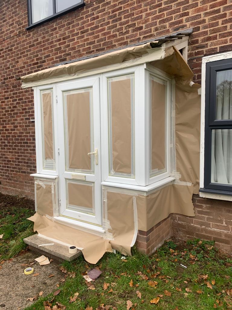 UPVC front porch masked ready for respray